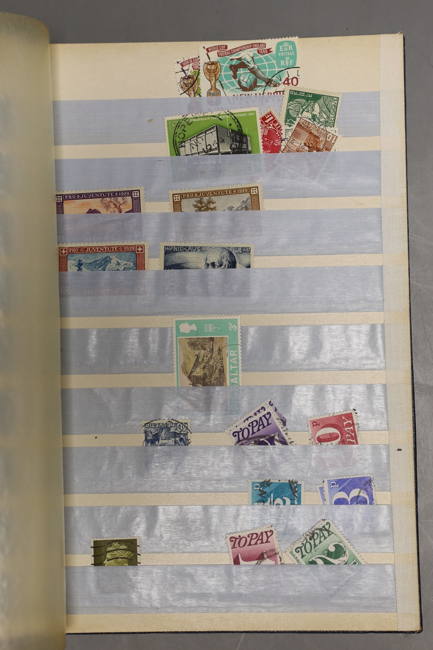 Two small stock books British Commonwealth, France mint stamps and packets